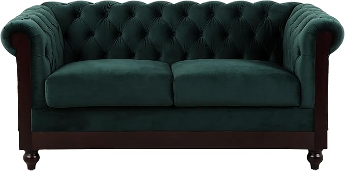 Merax Velvet Chesterfield Sofa Retro Style Upholstered 3 Seater Leather Couch Rolled Arm for Living Room Bedroom Office Dark Green