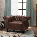 Living Room Chair Modern Leather Chesterfield Sofa Chair Mid Century Single Sofa Couch Chair with Tufted Back and Rolled Arms Accent Sofa Chair for Living Room Apartment Brown