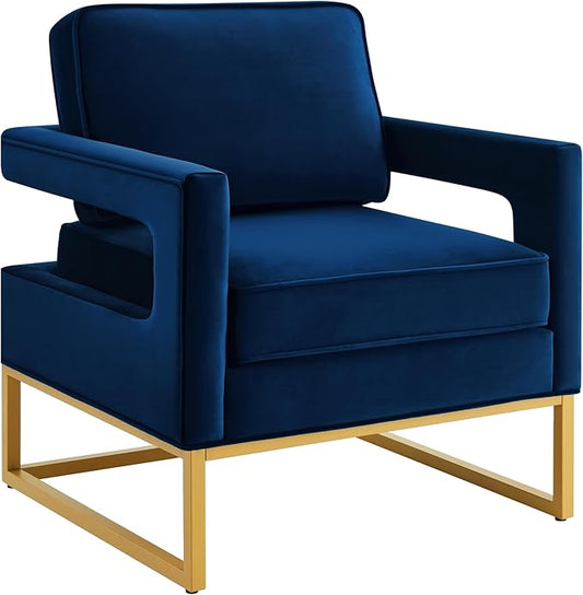 Velvet Lazy Chair Accent Reading Chair Cozy Lounge Chair with Armrest Leisure Mid-Century Modern Chair Armchair for Living Room Bedroom DormNavy