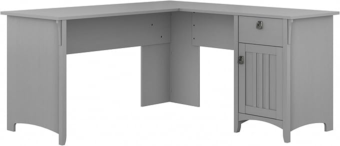 Bush Home L Shaped Desk with Storage for Home Office Modern Farmhouse Corner Table with Drawers and Cabinets Salinas Collection Cape Cod Gray