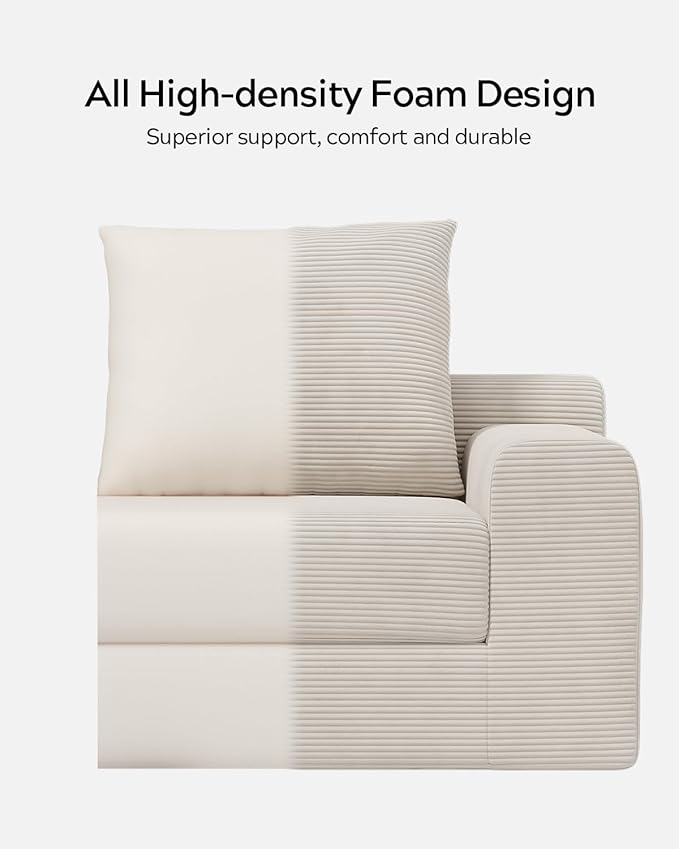 Modern Loveseat Sofa for Living Room 71 Cofy 3-Seater Couch Pull Out Sofa Bed with 2 Pillows Corduroy Boneless Convertible Couch for Small Space Apartment Beige