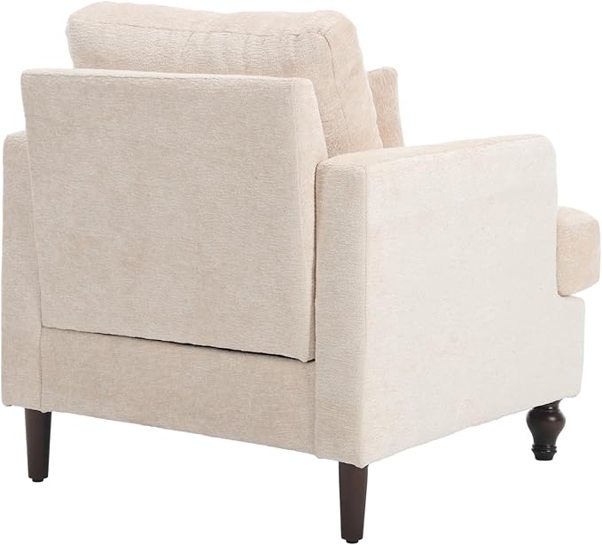 Mid Century Modern Linen Fabric Accent Chair for Living Room Bedroom Guest Room Office Apartment Waiting Room Furniture Upholstered Armchair Reading Accent Chairs (Beige)