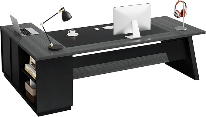 Tribesigns L-Shaped Executive Desk 78-Inch Modern Office Desk with Drawers and Lateral File Cabinet Large Bussiness Furniture with Storage Shelves Workstation for Home Office (Grey + Black)