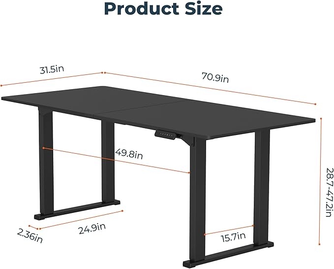 4 Legs Standing Desk Large 71x31 Inches Electric Adjustable Height Desks with Splice Board Stand Up Desks Home Office Computer Workstation Black