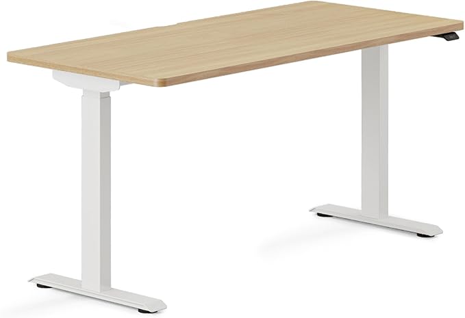 Branch Duo Standing Desk 58 Inches - Adjustable Standing Desk with 20” Range - OLED Control Panel - Frameless Design &amp Compact Size Suitable for Many Spaces - Woodgrain Top - White Base