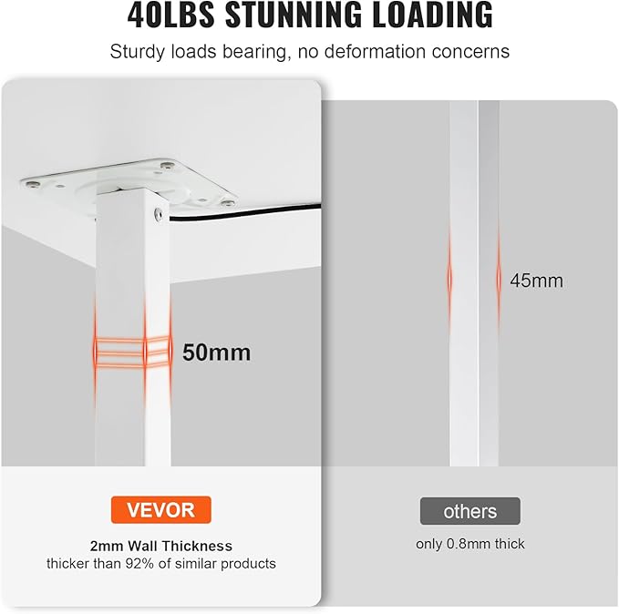 VEVOR Mobile Standing Desk 28-44 Gas-Spring Height Adjustable Sit-Stand Desk 4 360° Swivel Wheels (2 Lockable) Portable Rolling Laptop Table Computer Cart for Home Office School 40LBS Loading