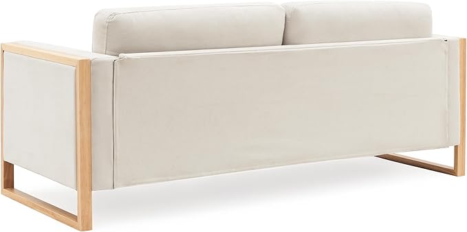 Merax 79 Loveseat Sofa Modern Sofa with Solid Wood Legs Elegant Comfortable Spacious 2-Seater Sofa Couch for Living Rooms Bedrooms Apartment Office (White Natural Color Frame)