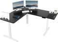 VIVO Electric Height Adjustable 67 x 60 inch Corner Stand Up Desk 2 Black Solid Table Tops White Frame Memory Controller L-Shaped Workstation 3E Series DESK-KIT-3E6WB