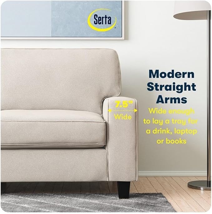 Pemberly Row 61 Track Arm Sofa Loveseat Solid Wood Frame Cream White Upholstery Removable Covers Pocket Coil Seat Cushions Space-Saving Design Modern Classic Style for Living Room or Home