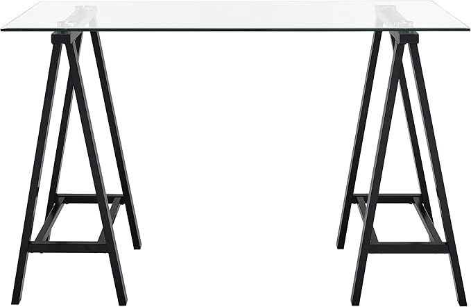 OSP Home Furnishings Middleton 47 Inch Desk with Clear Beveled Glass Top Black Base