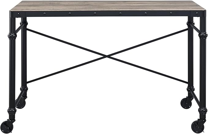 Rustic Oak &amp Black Writing Desk - Industrial Home Office Computer Desk