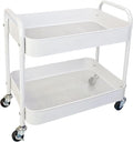 2 Tier Metal Rolling Cart with Wheels for Under Desk Storage &amp Pantry Storage High Load-Bearing Kitchen Utility Cart for Small Space Laundry Room Organization Side Table with 4 Hooks White