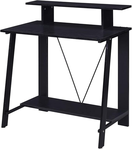 Black Writing Desk with Upper Shelf