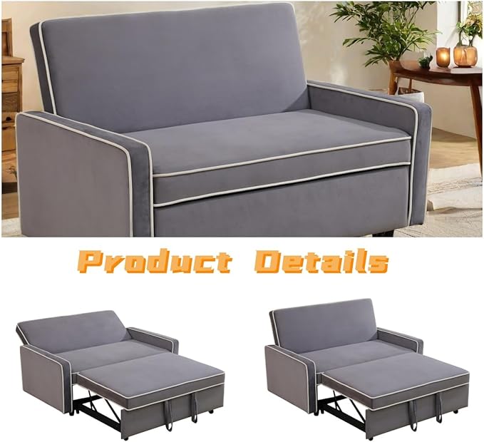 FONTOI Sleeper Sofa Bed with Pull Out Bed 53 Convertible Loveseat Sofa with Adjustable Backrest Small Pull Out Couch Bed for Living Room Office Bedroom Apartment Grey