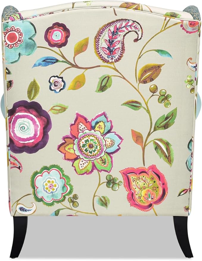 Jennifer Taylor Home Anya Eclectic Floral Patchwork Boho Chic Wingback Large Living Room Lounge Accent Arm Chair