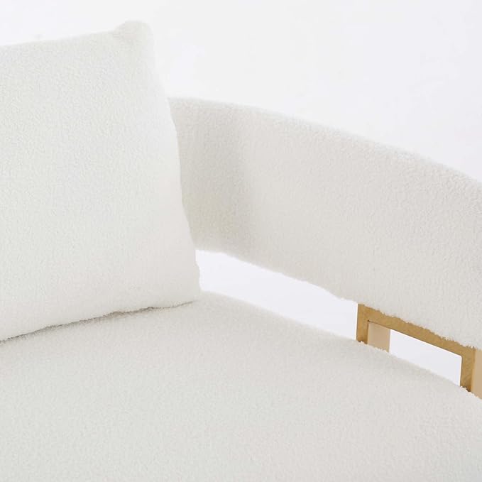Teddy Fabric Accent Chair Modern Side Chair with Gold Metal Legs 51 Inch Wide Upholstered Loveseat for Living Room Dressing Area Office (White+Gold)
