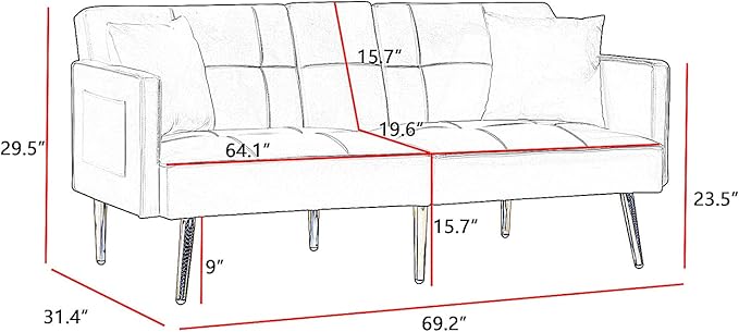 Futon Sofa Bed Modern Linen Fabric Couch Bed Loveseat Convertible Daybed with 2 Cup Holders and Removable Armrests for for Compact Living Space Apartment Dorm Office (18white)