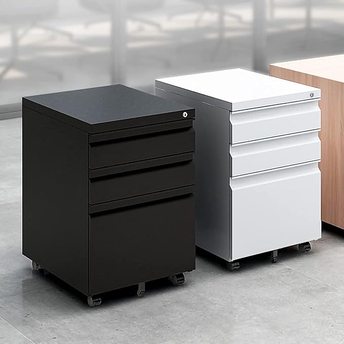 Anwick 3 Drawer Mobile File Cabinet Under Desk Fully Assembled Except Casters fits Letter/Legal/A4 Size for Home Office (White 3-Drawer)
