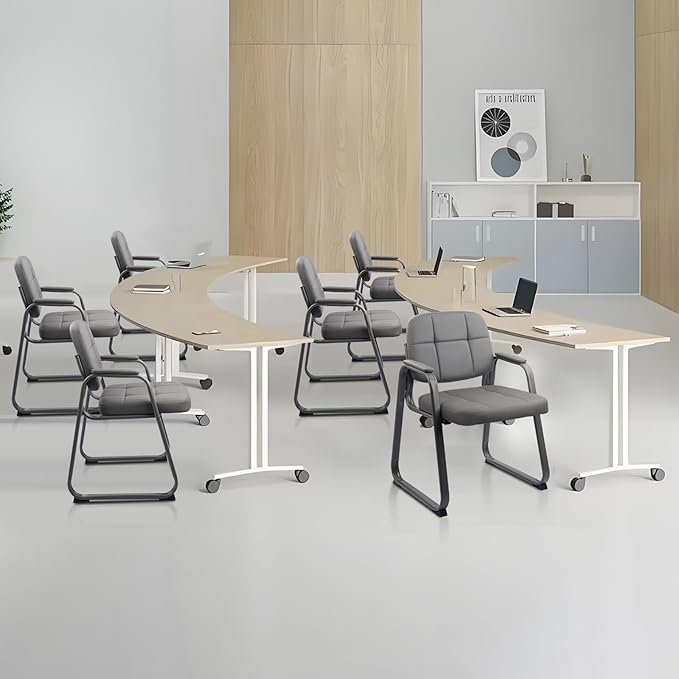 CLATINA Leather Office Guest Waiting Room Chair with Sled Base Reception Chair No Wheels with Armrests and Lumber Support Stationary Desk Armchair for Meeting Conference Lobby Shool Grey 2 PK