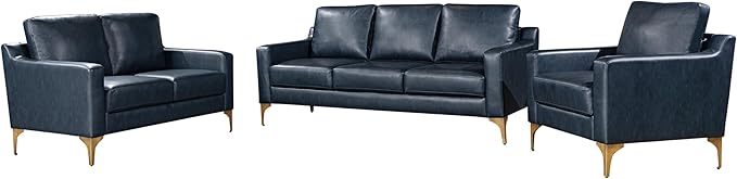 Serta Triton 55.5 Loveseat Transitional Modern Dreamcoil Comfort Metal Legs Vegan Leather Navy Blue