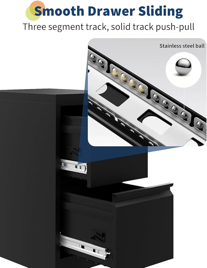 File Cabinet with 2-Drawer Lock - Vertical Metal Filing Cabinet for Letter/Legal Size Documents - Heavy Duty File Storage for Home Office | Requires Assembly Black