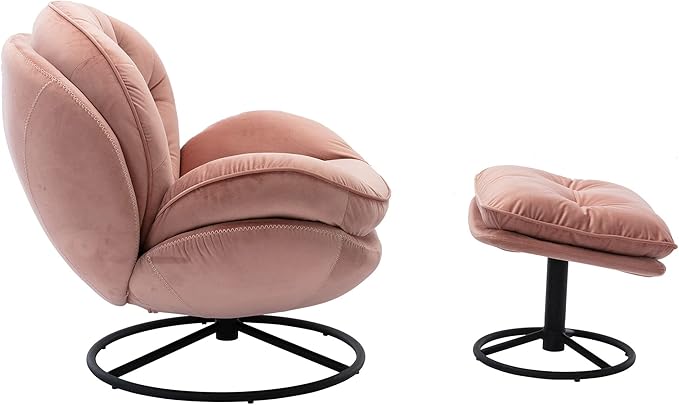 Accent Chair TV Chair Living Room Chair with Ottoman Modern Velvet Lounge Chair with Ottoman Set with Metal Legs Swivel Leisure Chair for ClubHome Office (Pink/TV@)