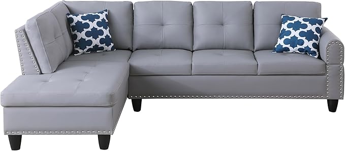Ball &amp Cast 98 L Shaped Sectional Couch for Living Room4 Seat Faux Leather Upholstered Modular Sectional Sofa Set 2 PCS with ChaiseNailhead TrimCup HoldersCoffee Table and 2 Pillows for Home