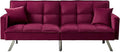 Legend Vansen 80'' Velvet Love seat Convertible Futon Two Pillows Sleeper Couch with 3 Adjustable Backrests Sofa Bed Large Sleeping Area Sofabed Red