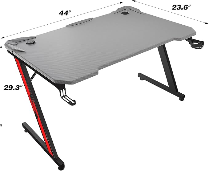 Homall Gaming Computer Desk with Carbon Fiber Surface Gaming Table Z Shaped Pc Home Office with Cup Holder&ampHeadphone Hook(44 in Grey)