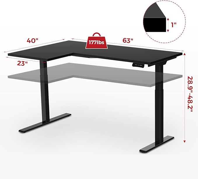 SANODESK 63-Inch Large Dual Motor L-Shaped Electric Height Adjustable Standing Desk - Reversible Panel - Black Top/White Frame - Ideal for Gaming Home Office or Computer Workstation