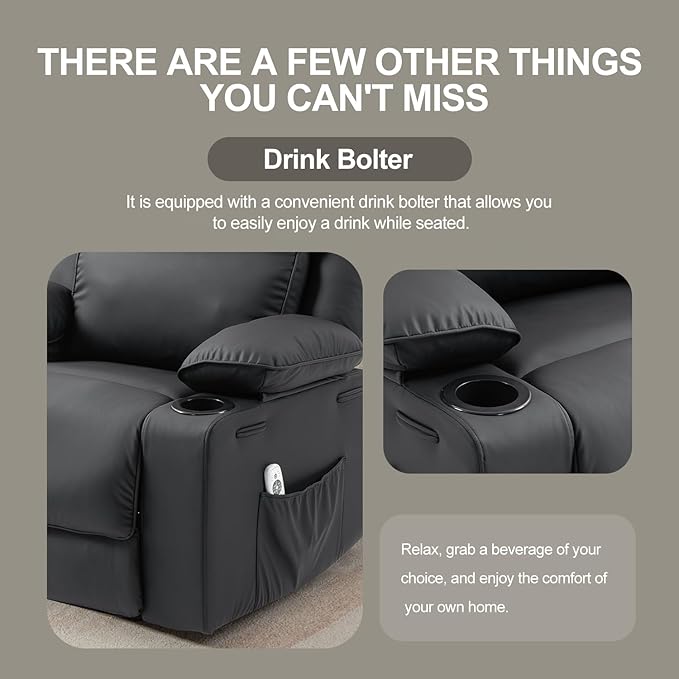 Leather Recliner Chair Rocker Massage Recliner Chair with Massage and Heat Swivel Manual Recliners Chairs with Cup Holders for Living Room(Leather Black)