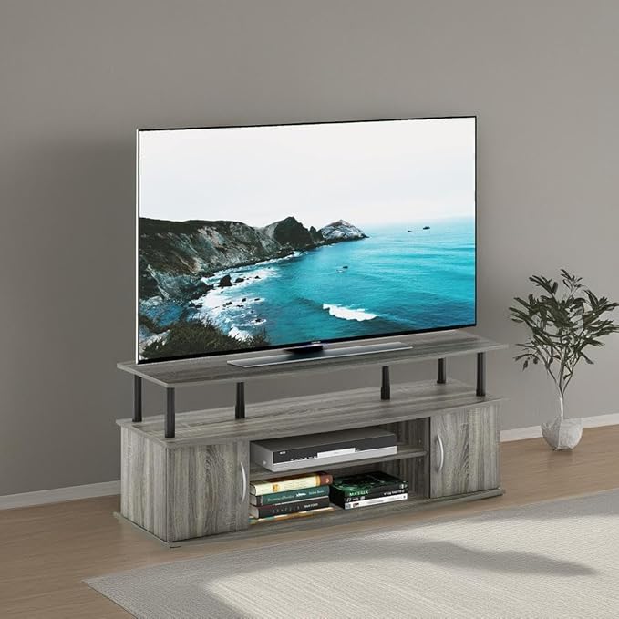 Furinno JAYA Large Entertainment Stand for TV Up to 55 Inch French Oak Grey/Black