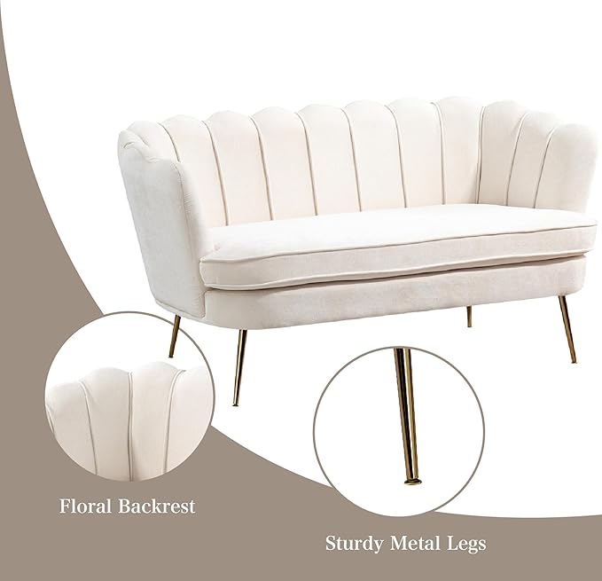 Chifee &amp Vingol Upholstered Small Loveseat for Small Space with Golden LegsBeige