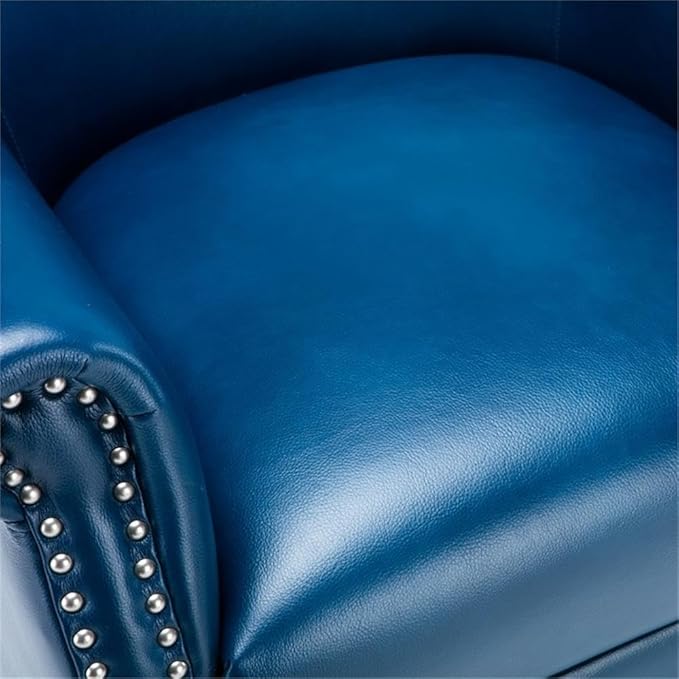 Pemberly Row Navy Blue Faux Leather Club Chair Chrome Nail Head Trim 18.9 in Seat Height Solid Wood Frame No Sag Springs 2.2 Density Foam Cushion Living Room Den or Office Use