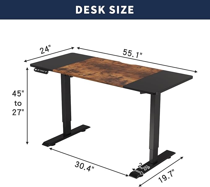 55 Inch Computer Desk with Power Outlets and USB Ports Large Office Desk for Home Office Modern Writing Table with Sturdy Frame