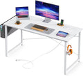 AODK 48 inch Small Computer Desk with Power Outlet for Small Spaces Home Office Student Laptop PC Writing Desks with Storage Bag Headphone Hook White