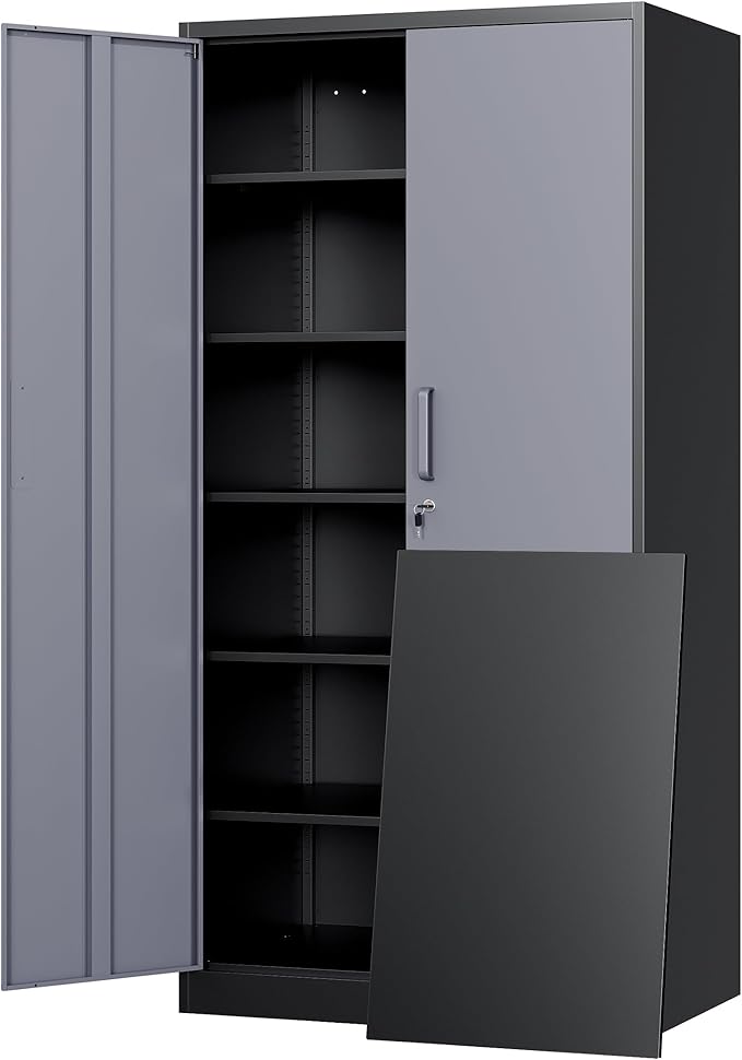 Yizosh Metal Storage Cabinet with Locking Doors and 5 Adjustable Shelves 72 Garage Storage Cabinet Steel Lockable for OfficeHomeGarage