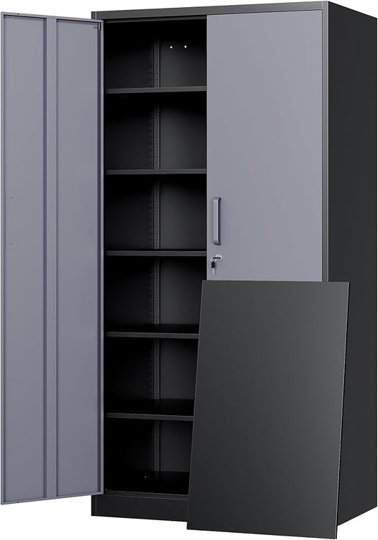 Yizosh Metal Storage Cabinet with Locking Doors and 5 Adjustable Shelves 72 Garage Storage Cabinet Steel Lockable for OfficeHomeGarage