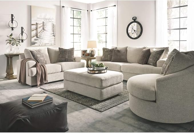 Signature Design by Ashley Soletren Contemporary Chenille 360-Degree Swivel Accent Chair Off-White