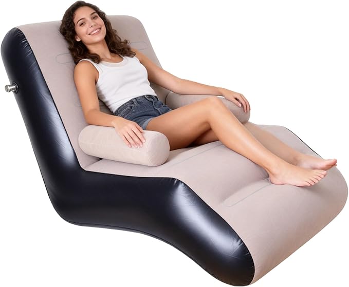 Inflatable Deck Chair with Air Pump Foldable Lounge Chair for Bedroom and Living Room Indoor Sofa Lounge with Handrails(Brown)
