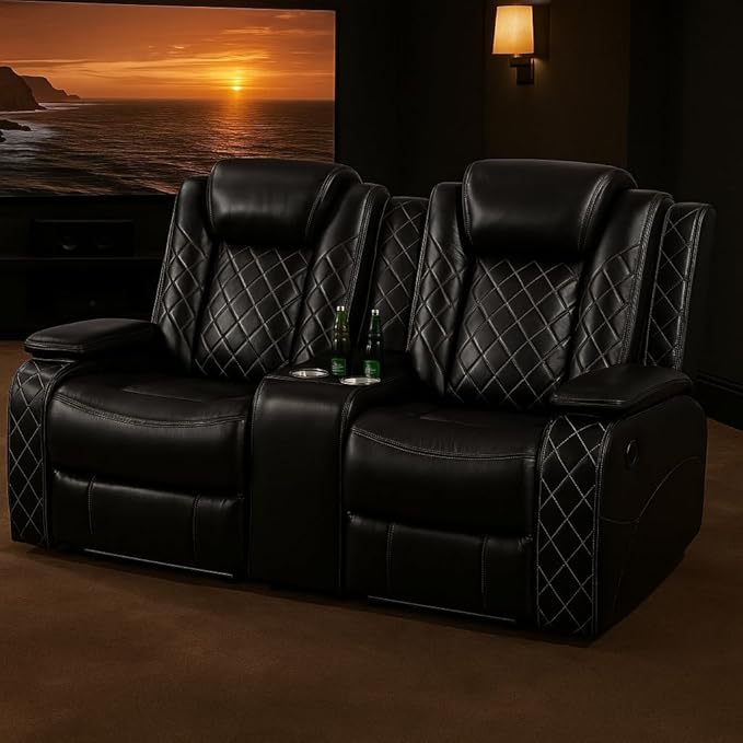 COMHOMA Power Living Room Furniture SetsElectric Recliner Chair with LED LightSectional Sofa Loveseat with Wireless ChargingSpacious Storage Cup Holeders2