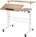 DlandHome Adjustable Rolling Desk Standing Desk Sit-Stand Desk Cart Mobile Computer Desk Stand Up Desk Office Desk Riser Standing Table Workstation Mobile Desk Oak