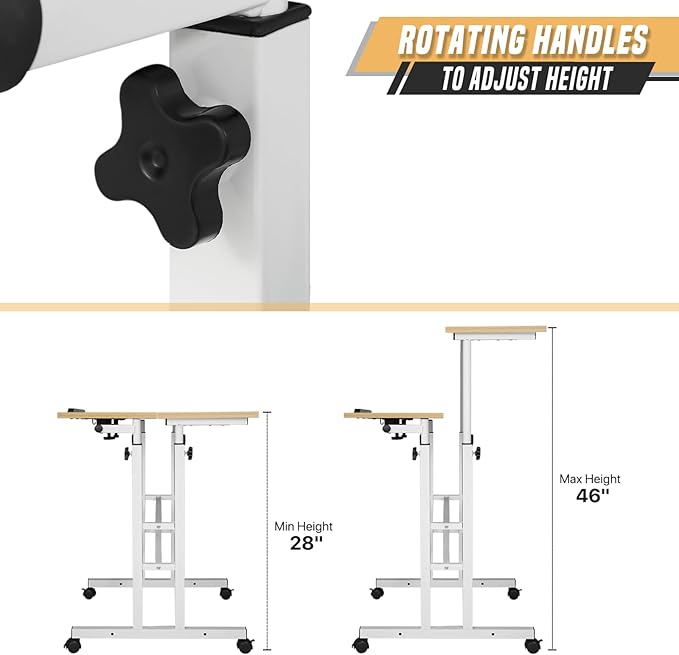 Small Standing Desk Adjustable Height and Angle Computer Laptop Desk Home Office Sit Standup Desk Portable Rolling Desk with Wheels 2 Platforms Natural