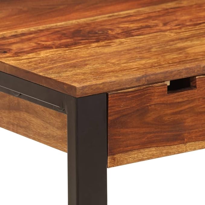 Wooden Writing Computer Desk with 2 Drawers Home Office Desk Writing Study Table PC Desk Workstation for Bedroom 43.3x21.7x30.7 Solid Sheesham Wood and Steel