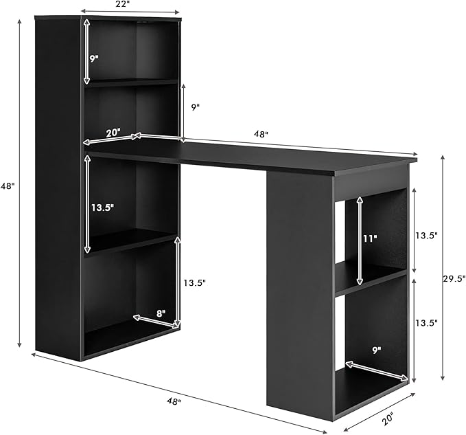 IFANNY Black Computer Desk w/Bookshelf Modern Home Office Desk w/Storage Shelves &amp CPU Stand Space-Saving Design Compact Corner Computer Workstation for Small Spaces