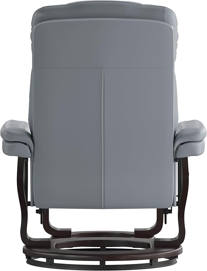Flash Furniture Allie Contemporary Multi-Position Recliner and Curved Ottoman with Swivel Mahogany Wood Base in Gray LeatherSoft