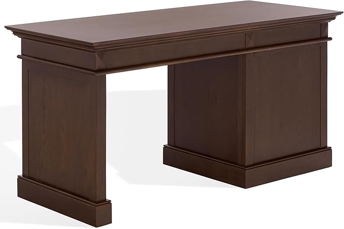 SAFAVIEH Couture Collection - Francesco Walnut Wood 4-Drawer Desk with Brass Accents Modern Writing Table with Storage (SFV4239A)