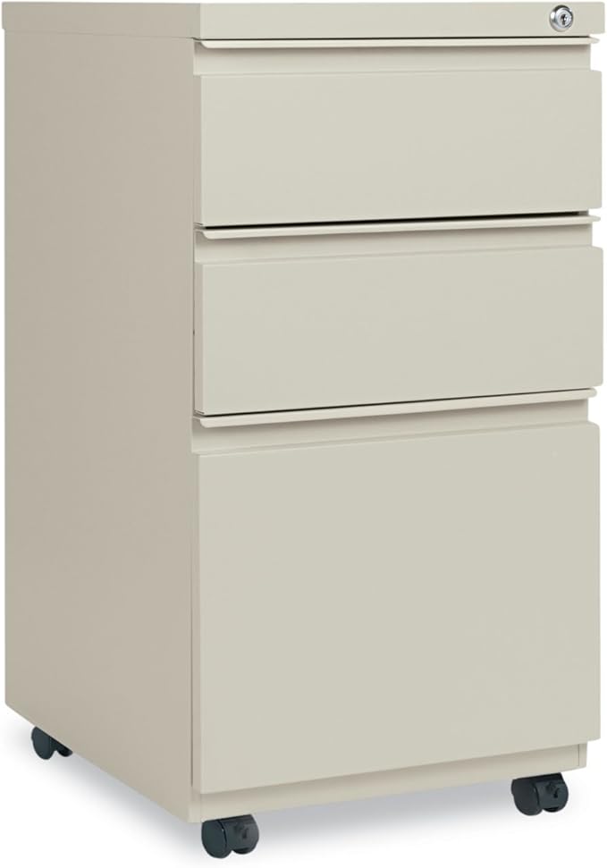 Alera PBBBFPY Three-Drawer Metal Pedestal File with Full-Length Pull 14 7/8w x 19 1/8d Putty