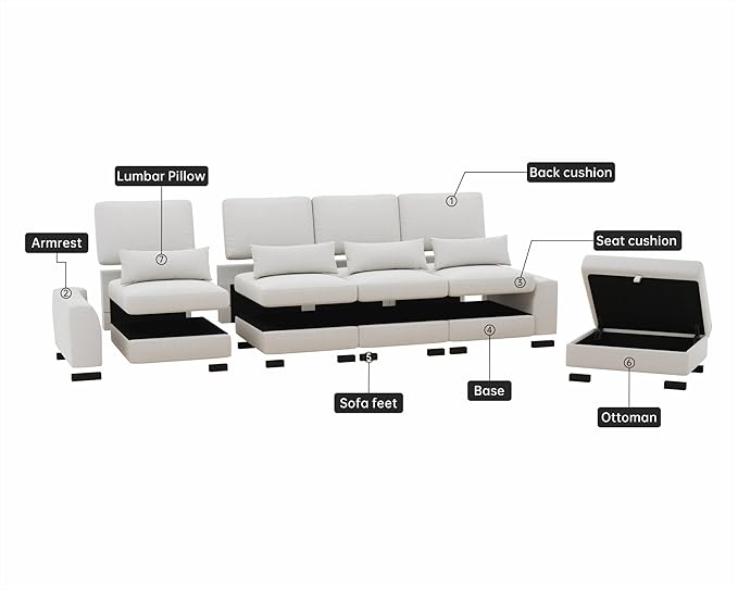Sectional Couches for Living Room - Large Modular 5 Seat Sectional Couch-Velvet Linen with Storage Deep Seat Sofa-Convertible Sofa for Large Living Rooms-with ChaiseWashable Covers-Beige