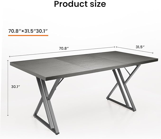 70.9Inch Office Desk Executive Office DeskModern Industrial Style Z-Shaped Table Legs Country Black Wood Grain Top for Home Office Study Conference (Ash Black)